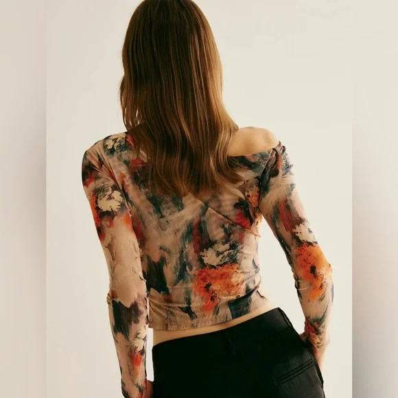 NEW Commense Retro Asymmetrical Collar Crop Top One Shoulder Long Sleeve Large - Picture 2 of 11